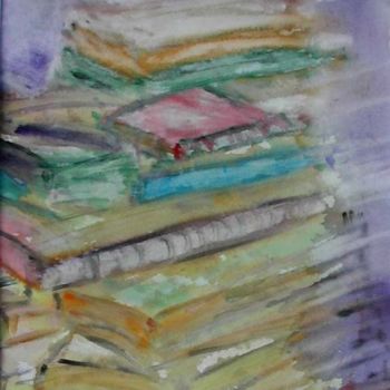 Pittura intitolato "Pile de livres" da Masmoulin, Opera d'arte originale