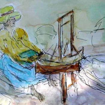 Pintura titulada "Cardeuse de laine" por Masmoulin, Obra de arte original