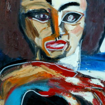 Peinture intitulée "femme-a-califourcho…" par Massala, Œuvre d'art originale