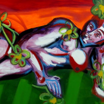 Pintura intitulada "femme-allongee-deta…" por Massala, Obras de arte originais