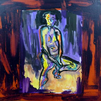 Pittura intitolato "femme-jambe-repliee…" da Massala, Opera d'arte originale
