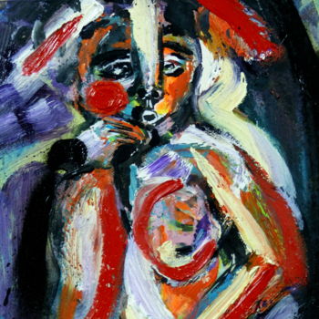 Malerei mit dem Titel "jeune-fille-aux-pom…" von Massala, Original-Kunstwerk