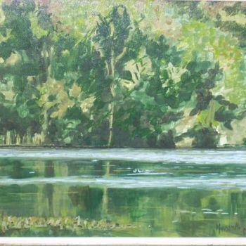 Painting titled "paesaggio: lago di…" by Luciana Lorella Massarotto, Original Artwork