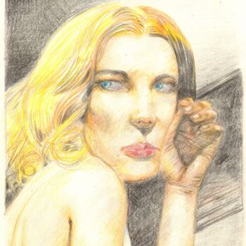 Desenho intitulada "blonde romi" por Massimo Armillei, Obras de arte originais, Lápis