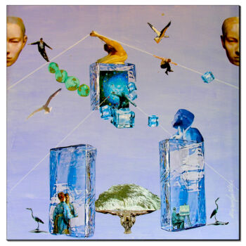 Collages titled "Ghiacci" by Massimo Fedele, Original Artwork, Collages Mounted on Wood Panel