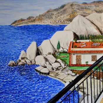 Peinture intitulée "La villetta sul mare" par Massimo Mancuso, Œuvre d'art originale, Huile Monté sur Châssis en bois