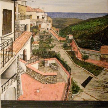 Painting titled "Vista dal balcone g…" by Massimo Mancuso, Original Artwork, Oil Mounted on Wood Stretcher frame