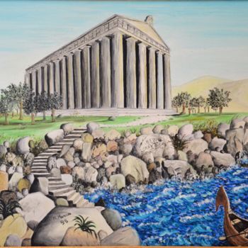 Painting titled "Il tempio di Hera L…" by Massimo Mancuso, Original Artwork, Oil Mounted on Wood Stretcher frame