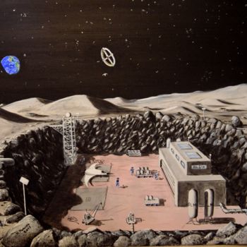 「Panorama dalla base…」というタイトルの絵画 Massimo Mancusoによって, オリジナルのアートワーク, オイル ウッドストレッチャーフレームにマウント