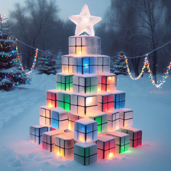 Digitale Kunst getiteld "Rainbow Ice Pine" door Massimo Naibo, Origineel Kunstwerk, AI gegenereerde afbeelding