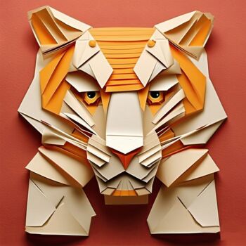 Artes digitais intitulada "Origami-Style Tiger" por Massimo Naibo, Obras de arte originais, Imagem gerada por IA