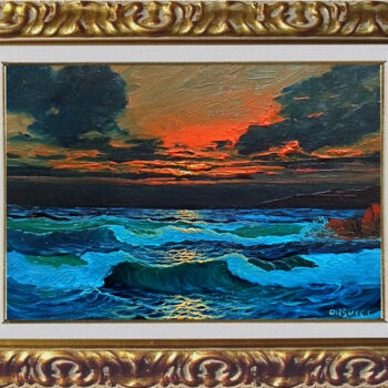 Malerei mit dem Titel "Sea sunset small ve…" von Massimo Orsucci, Original-Kunstwerk, Öl Auf Andere starre Platte montiert
