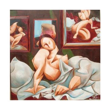 Painting titled "Figura con tre quad…" by Massimo Morlando, Original Artwork, Oil