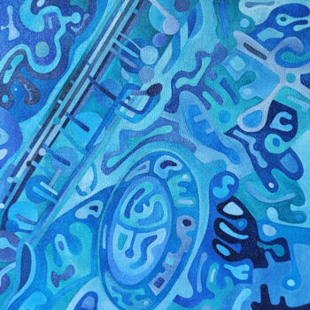 Painting titled "Sax in Blue" by Massimo Rubbi, Original Artwork, Oil Mounted on Wood Stretcher frame
