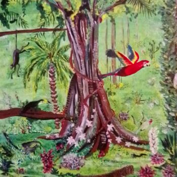 Картина под названием "Jungle" - Sandrine Massonnet, Подлинное произведение искусства, Масло
