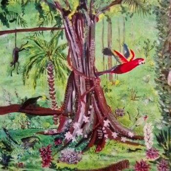 Painting titled "Jungle" by Sandrine Massonnet, Original Artwork, Oil