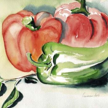 Painting titled "Only Peppers II" by Massoudeh Edmond, Original Artwork