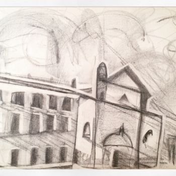 Drawing titled "La mairie d'Arles" by Stéphane Massoutier, Original Artwork, Charcoal