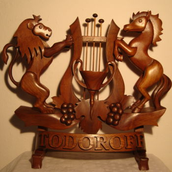 Skulptur mit dem Titel "emblem" von Angel Dobrev, Original-Kunstwerk, Holz