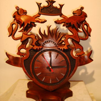 Skulptur mit dem Titel "desktop clock /Two…" von Angel Dobrev, Original-Kunstwerk, Holz