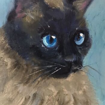 Картина под названием "Сиамская кошка" - Yuliya Hmeleva, Подлинное произведение искусства, Масло