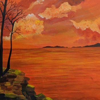 Pittura intitolato "Burning sunset" da Heya Masuka Nourin, Opera d'arte originale, Acrilico