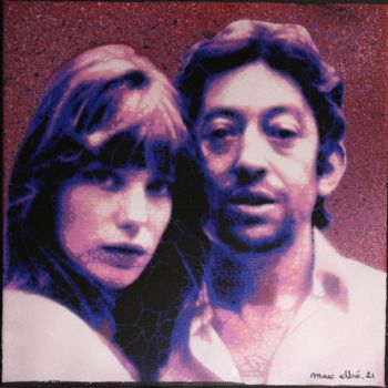 Painting titled "Serge & Jane (Pourp…" by Mat Elbé, Original Artwork, Stencil