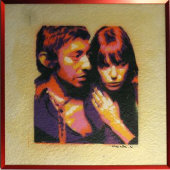 Malerei mit dem Titel "Serge & Jane (Gold)" von Mat Elbé, Original-Kunstwerk, Schablone