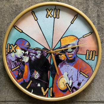 Malarstwo zatytułowany „Clock Public Enemy” autorstwa Mat Elbé, Oryginalna praca, Szablon Zamontowany na Inny sztywny panel