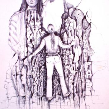 Dibujo titulada "indian sacred spirit" por Abderrahmane Abdelrafie Matallah, Obra de arte original