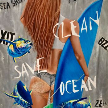 Peinture intitulée "Save the océan" par Mate13, Œuvre d'art originale, Acrylique Monté sur Châssis en bois