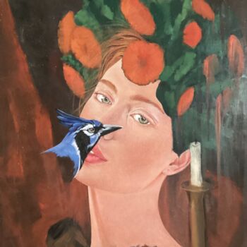 Картина под названием "La femme et l’oisea…" - Mate13, Подлинное произведение искусства, Акрил Установлен на Деревянная рама…