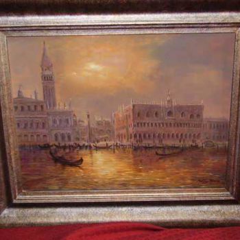 Painting titled "Venice in red" by Marius Mateas, Original Artwork, Oil