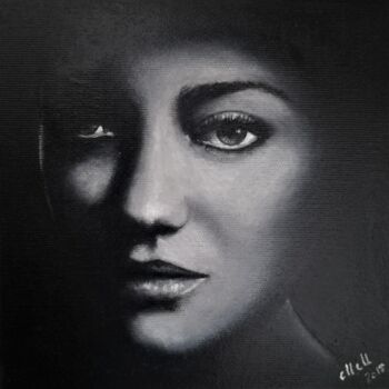 Painting titled "Woman in the dark -…" by Mateja Marinko, Original Artwork, Oil Mounted on Wood Stretcher frame