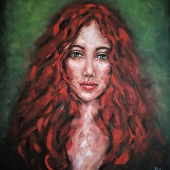 Painting titled "Red hair woman - or…" by Mateja Marinko, Original Artwork, Oil