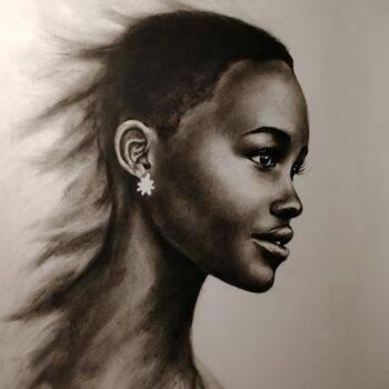 Drawing titled "African Beauty - or…" by Mateja Marinko, Original Artwork, Charcoal