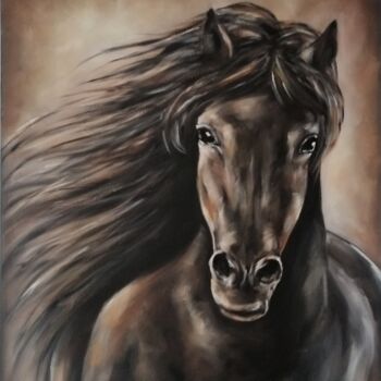 Painting titled "Arabian Horse - ori…" by Mateja Marinko, Original Artwork, Oil