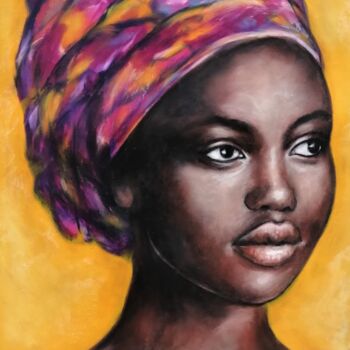Painting titled "African woman - ori…" by Mateja Marinko, Original Artwork, Oil