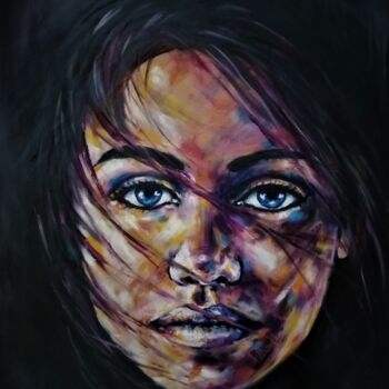 Peinture intitulée "Blue eyes in the da…" par Mateja Marinko, Œuvre d'art originale, Huile