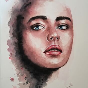 Painting titled "Watercolor face - o…" by Mateja Marinko, Original Artwork, Watercolor