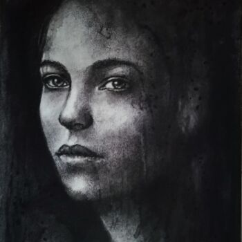 Pittura intitolato "Portrait of a woman…" da Mateja Marinko, Opera d'arte originale, Carbone