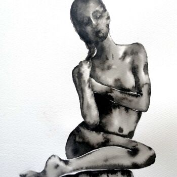 Malerei mit dem Titel "Erotic nudity - bed…" von Mateja Marinko, Original-Kunstwerk, Aquarell