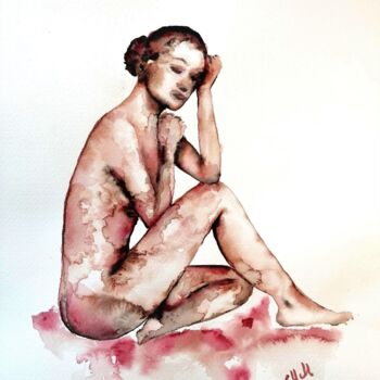 Pintura intitulada "Nakedness - origina…" por Mateja Marinko, Obras de arte originais, Aquarela