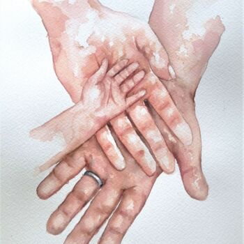 Peinture intitulée "Family hands" par Mateja Marinko, Œuvre d'art originale, Aquarelle