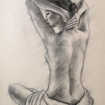 Drawing titled "Mysterious woman V" by Mateja Marinko, Original Artwork, Charcoal