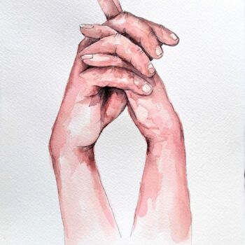 Schilderij getiteld "Holding Hands IX" door Mateja Marinko, Origineel Kunstwerk, Aquarel