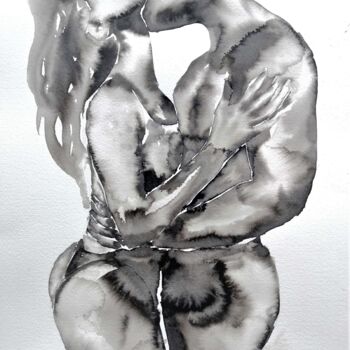 Schilderij getiteld "Lovers embrace VII" door Mateja Marinko, Origineel Kunstwerk, Inkt