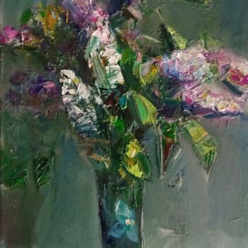 Painting titled "Abstract lilacs (50…" by Mateos Sargsyan, Original Artwork, Oil Mounted on Wood Stretcher frame