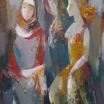 Painting titled "3 generations (70x5…" by Mateos Sargsyan, Original Artwork, Oil Mounted on Wood Stretcher frame