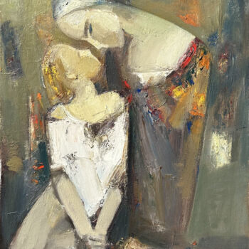 Painting titled "Motherhood's Grace" by Mateos Sargsyan, Original Artwork, Oil Mounted on Wood Stretcher frame